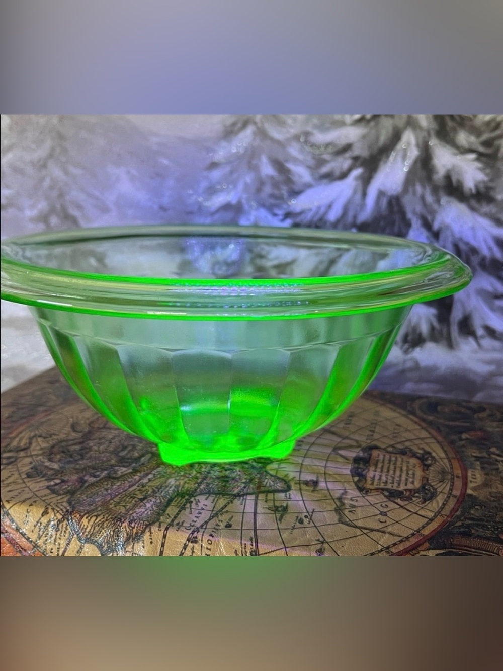 Hazel-Atlas Uranium Glass Ribbed Mixing Bowl — Glows Brightly Under UV Light